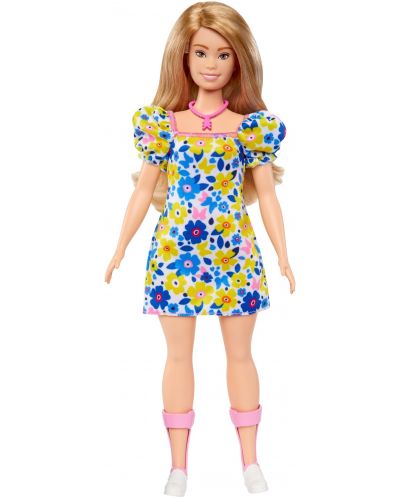 Кукла Barbie Fashionistas 208 - С жълто-синя рокля на цветя - 2